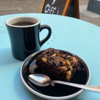 Filter coffee + peanut/chocolate brownie  at Virgule in Toulouse