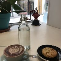 Hot vegan chocolate and cookie. at Virgule in Toulouse