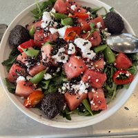 Watermelon salad with Vegas feta and falafel   at Wildseed in San Francisco
