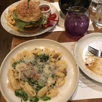 Impossible Burger, Orecchiette Pugliese, and Wildseed G&T cocktail  at Wildseed in San Francisco