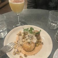 Corn cakes and orange dessert cocktail  at Wildseed in San Francisco