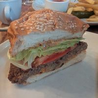 Oklahoma Smash Burger (sliced in half by our server for easy sharing) at Wildseed in San Francisco