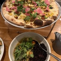 corn pizza and curry plate  at Wildseed in San Francisco