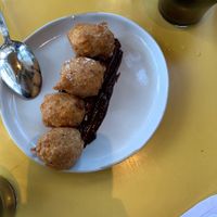 “Banana Fritter” as savory as a sweet dish gets. Subtle banana flavor, great texture, not overly sweet. Chocolate tahini sauce was excellent for dipping.  at Wildseed in San Francisco