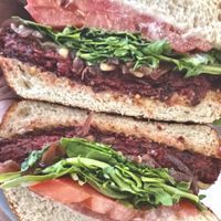 Closer look at the Yello Burger at Yello Vegan Cafe & Creative Arts Center in Fort Lauderdale