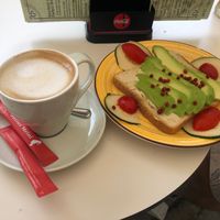 Oat milk cappuccino and avocado toast  at Deboto in Trogir