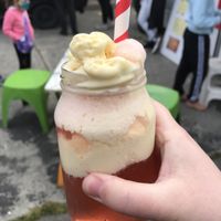 Rubarb soda and custard icecream from Sunshine Shakes at Vegan Night Market in Christchurch