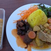 Indo Tempeh's combo plate and spring roll at Vegan Night Market in Christchurch