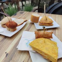 Tortilla de patatas y crepe de hongos at Labarra Taberna in Zumaia