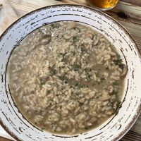 Arroz caldoso de champis vegano at Labarra Taberna in Zumaia