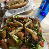 Vegan salad with soy-based chicken  at Labarra Taberna in Zumaia