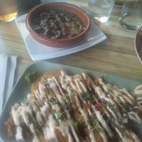 Mushroom & heura with potatoes, red pepper and vegan Thai mayonnaise at Labarra Taberna in Zumaia