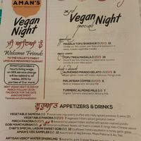 Special vegan menu!! at Aman's Artisan Indian Cuisine in Easton