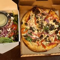 1/2 very berry salad & regular Mia veggie pizza  at SPIN Pizza in Topeka