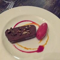 Chocolate parfait and raspberry sorbet at The Green in Sherborne