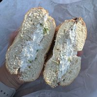 bagel with tofutti scallion cream cheese   at BCB Cafe in San Diego