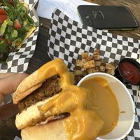 Vegan breakfast sandwich with cheesy dipping sauce.   at Lively Up Yourself - Food Truck in Bend