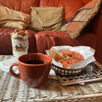 Ate breakfast on the couch. Old house style   at Highlands Cork & Coffee in Denver