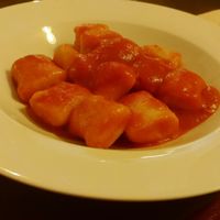 Gnocchi with tomato sauce (main course of 2 course menu) at Brera in Barcelona