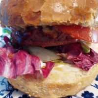 cheeseburger (soy) at OMG in SKG in Thessaloniki