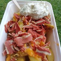 vegan cheddar & bacon fries  at OMG in SKG in Thessaloniki