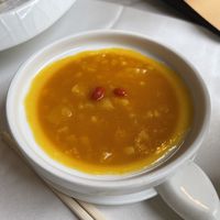 Pumpkin soup with bamboo roots   at Gongdelin Vegetarian Restaurant in Beijing