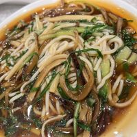 Goopy mushroom noodles   at Gongdelin Vegetarian Restaurant in Beijing