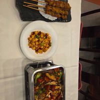 "Lamb" sticks, Kung Pao Tofu & "Fish" plate at Gongdelin Vegetarian Restaurant in Beijing