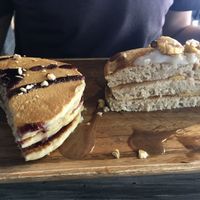 Blueberry and banana pancakes  at The Cavern in El Nido