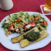 Grilled zucchini - the only good option (order potatoes on the side) at Restaurant Am Stadtpark in Bad Schandau