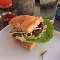 Beyond burger on focaccia bread at 1865 Craft House & Kitchen in San Luis Obispo
