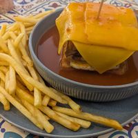 Francesinha, great piri piri flavor in the sauce at Prema in Viseu