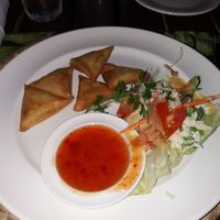 Vegetable samosa w/ sweet chili and salad at White Grass Ocean Resort in Lenakel
