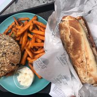Chewy burger, fries, hotdog at Tasty World in Ghent