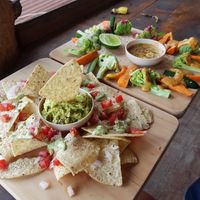 Nachos and vegetarian plate at Eagle's Nest Atitlan in San Marcos La Laguna
