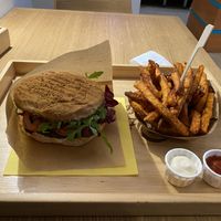 Really good burger and sweet potato fries, totally worth the visit! Also great service at Oaza Joyful Kitchen in Zagreb