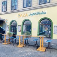 Exterior and seating  at Oaza Joyful Kitchen in Zagreb