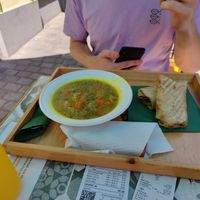 Stew with bread and the seitan wrap at Oaza Joyful Kitchen in Zagreb