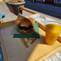Lava burger and mango lassi at Oaza Joyful Kitchen in Zagreb