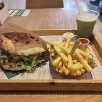 Kebab menu with fries and a ginger mint juice at Oaza Joyful Kitchen in Zagreb