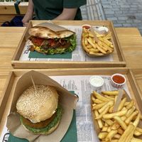 Tofish burger and kebab and fries combo   at Oaza Joyful Kitchen in Zagreb