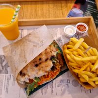 Joyful Kebab with fries and mango lassi at Oaza Joyful Kitchen in Zagreb