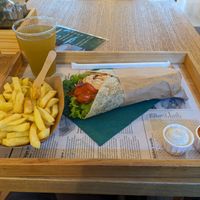 Full meal: kebab wrap with fries and immuno boost lemonade at Oaza Joyful Kitchen in Zagreb