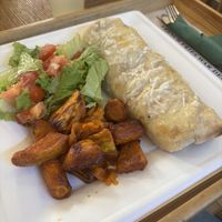 Today’s ‘menu’ - burrito and sweet potato friess  at Oaza Joyful Kitchen in Zagreb