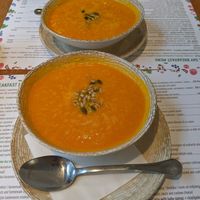 Soup of the day (pumpkin, carrot & zucchini potage) at Eat Healthy in Belgrade