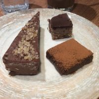Three cakes including the wonderful salted caramel square at Eat Healthy in Belgrade