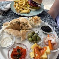 Mezze platter and burger   at Can Nuts in Ibiza