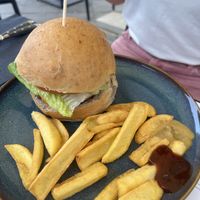 Vegan burger but with beyond meat version the bun is walnut bread  at Buns in Alghero