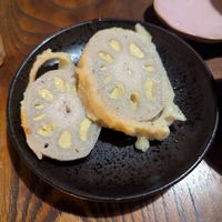 Lotus root stuffed with mustard at Renkon-Ya in Kyoto