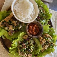 Larp lettuce cups  at Two Little Birds in Luang Prabang